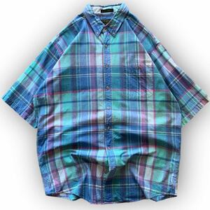 230201BRB119● 1980S Eddie Bauer Madrass Check shirt ビンテージ vintage 半袖シャツ チェック柄 outdoor アウトドア エディバウアー