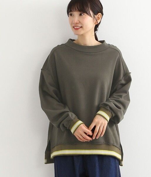 GENTIL 春服 重ね着 裏毛配色編立リブモックネックプルオーバー チャコール