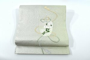 【桜庭呉服店】袋名古屋帯 開き仕立て 花 壺 紐文 刺繍 おしゃれ 帯丈362cm ★着物屋 ne-2436