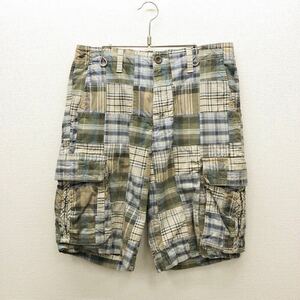 [EE159]NAUTICA W33 patchwork cargo shorts khaki × beige check pattern brand old clothes Nautica short pants free shipping 