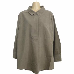 【美品】Natural Basic ORIGINAL FASHION★ベロア風 長袖 シャツ ブラウス 大きいサイズ 4L グレージュ系 秋冬物 ＊b7517