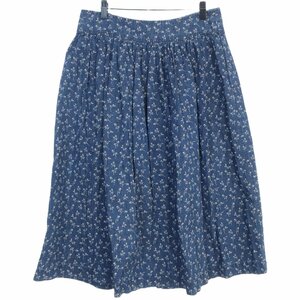 【美品】INES　DE　LA　FRESSANGE　ユニクロ★春夏物　大きいサイズ１１　綿１００％　小花柄　スカート　ネイビー系　膝下ロング　　b7867