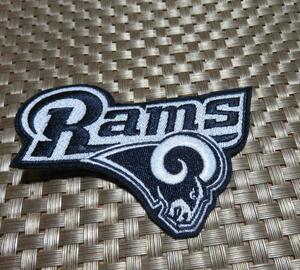 紺白NW巻角羊■英語ロゴ◆新品NFL　ロサンゼルス・ラムズLA Rams刺繍ワッペン激渋◆アメリカ　スポーツ◎アメフト　アメリカンフットボール