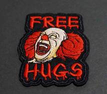  怪奇US絶叫ピエロ■新品 『FREE HUGS』『IT　イット』刺繍ワッペン■アメリカ　映画　ムービー　ホラー◎ミリタリー■洋服・衣類・衣服DIY_画像3