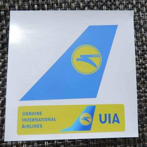 ２枚セット（尾翼+長方形）■空黄UIA◆ウクライナ国際航空ステッカー　シール■エアライン　飛行機■海外旅行　留学出張　スーツケース貼付