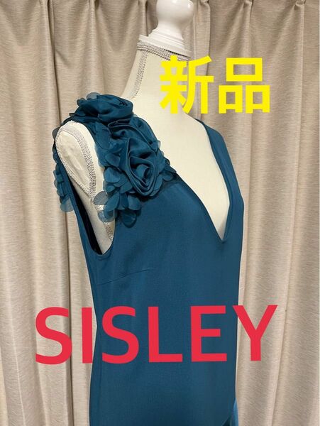 【お値引】【新品】SISLEY ミディ丈 コサージュ付 ワンピース M