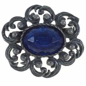 UK1106* blue Stone. decoration flower motif * flower blue series Stone England * Vintage brooch *