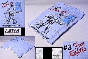 CAFE LEGS カフェレッグス ★ バックプリント 半袖 Tシャツ ★ Lサイズ 水色 ★ 千駄ヶ谷 ロンハーマン Ron Herman 内 ★ カフェ Tee ★