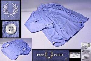 FRED PERRY フレッドペリー ★ ボタンダウン 長袖 シャツ ★ サイズ XS サックス色 ★ イギリス ブランド ★ BD シャツ