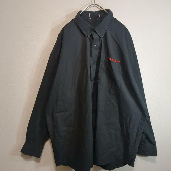 シンプルシャツ長袖BIGシャツ黒メンズ2XL a22