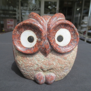 Art hand Auction Hibou Maru Hibou Hibou Fukuro Fukuro Fukuro Ornement Granit Rouge Granit Inde Nouveau Rouge Impérial, œuvres faites à la main, intérieur, marchandises diverses, ornement, objet