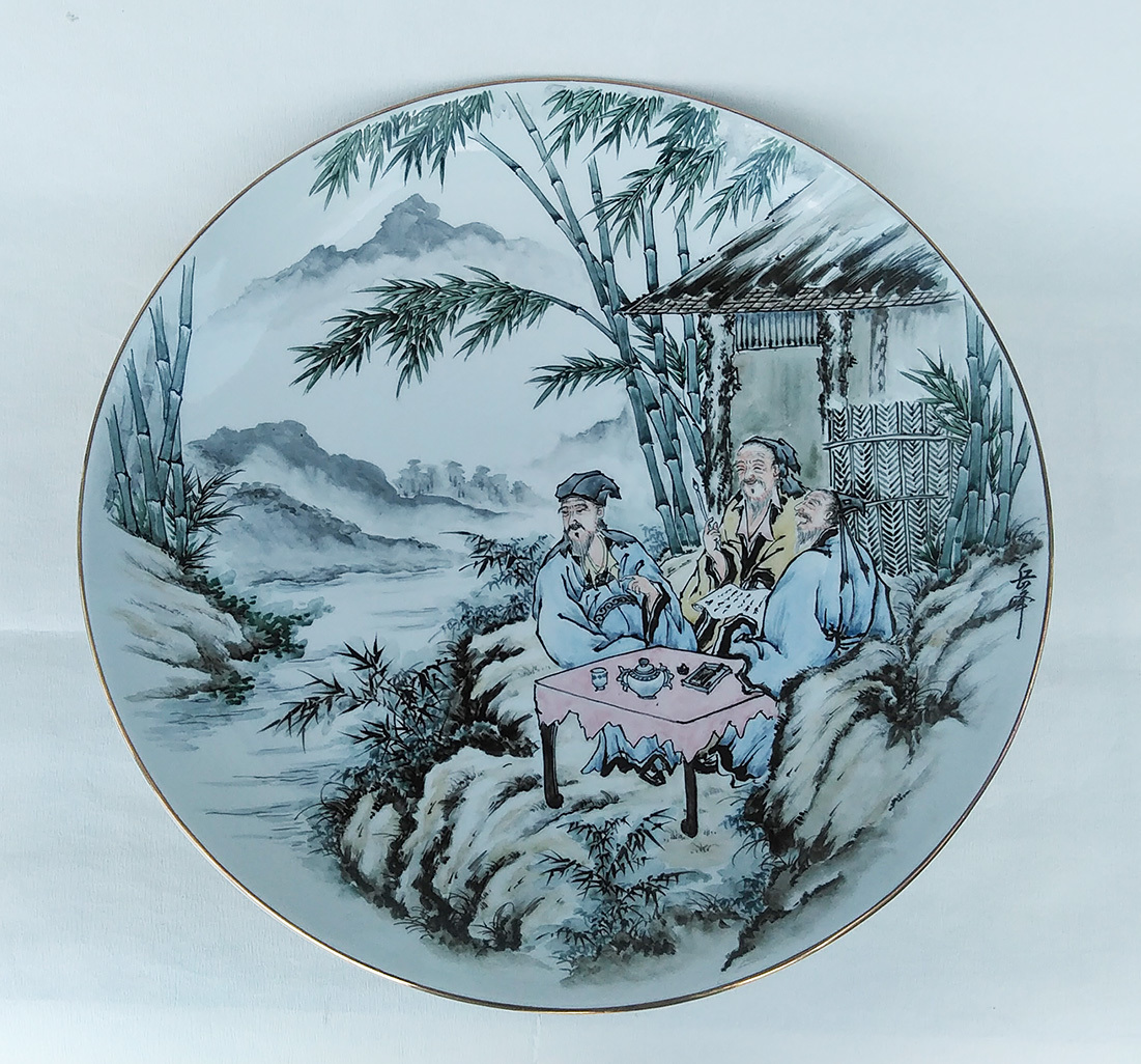 Arita ware, hand-painted bamboo forest wise man, ink painting style large plate, 45cm, unused, decorative plate, Large Plate Outlet, Tableware, Japanese tableware, others