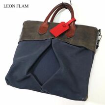 LEON FLAM レオンフラム レザー × キャンバス★ ショルダー トート ヘルメット バッグ Sz.F　メンズ ネイビー　G3G00100_4#U_画像2