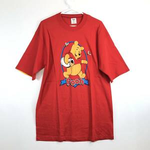 90s USA製 DISNEY WEAR ディズニー くまのプーさん レッド 半袖Tシャツ Lサイズ
