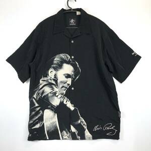 00s 90s USA製 Elvis Aron Presley エルヴィス・プレスリー オープンカラーシャツ 半袖 ブラック ハードロックカフェ福岡