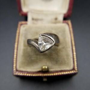  clear triangle Stone ..925 Vintage silver ring a-ru deco ring Showa Retro accessory jewelry import AAX-4②