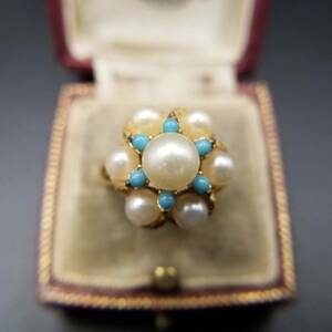 AVON fake pearl turquoise blue Vintage ring a-ru deco ring Showa Retro accessory jewelry import AAX-5④