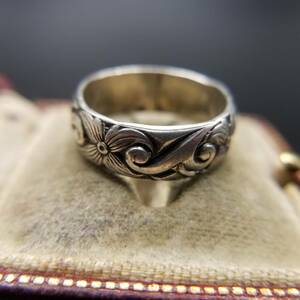  flower sculpture Eternity wide width 925 Vintage silver ring a-ru deco ring Showa Retro accessory jewelry import Y5-B①