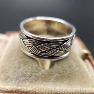  rope braided pattern Eternity wide width 925 Vintage silver ring a-ru deco ring Showa Retro accessory jewelry import 5-X④
