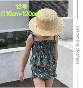 【即納】韓国風子ども花柄水着3点セット上下セット帽子付きおしゃれ水着120cm