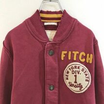 ◆お洒落な逸品◆Abercrombie&Fitch/アバクロンビー＆フィッチ スナップ スウェット ジャンパー エンジ 裏起毛 メンズ M ON1441_画像4