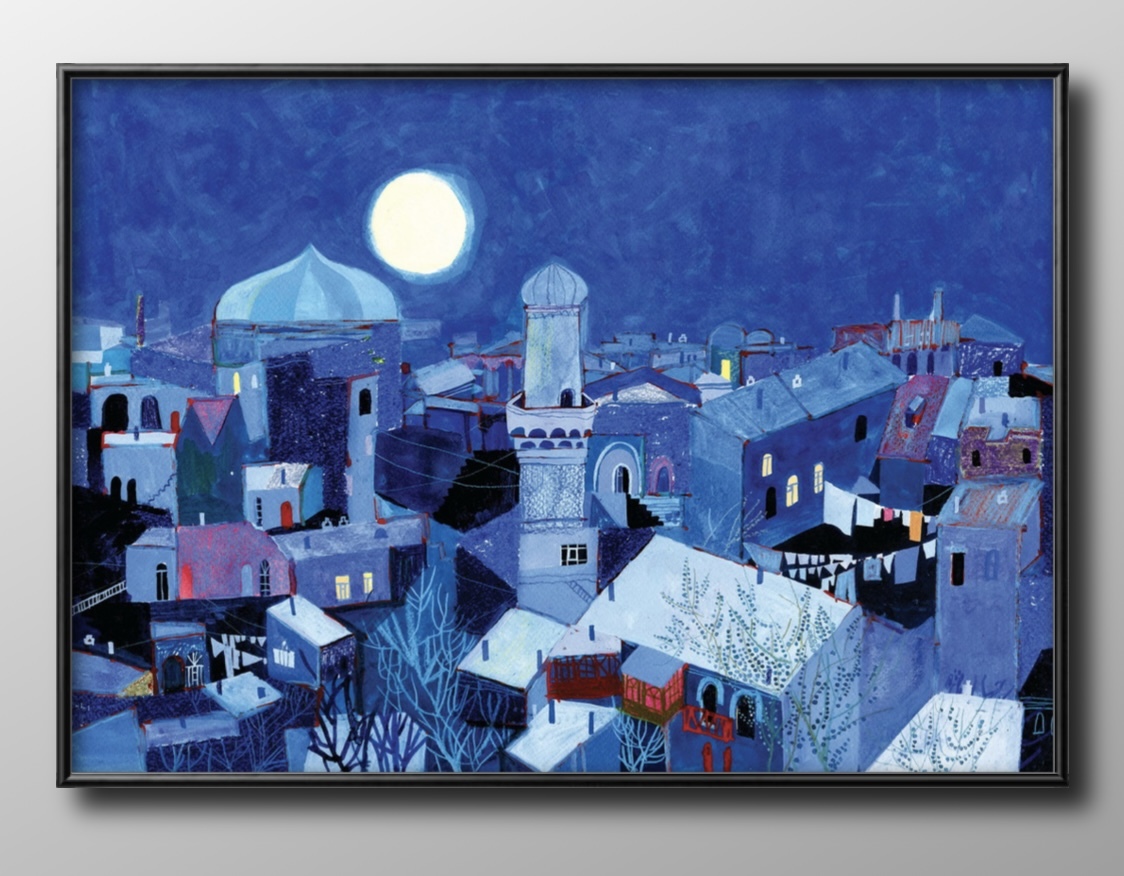 13458■Free shipping!!Art poster painting A3 size Moonlit City India illustration design Scandinavian matte paper, residence, interior, others