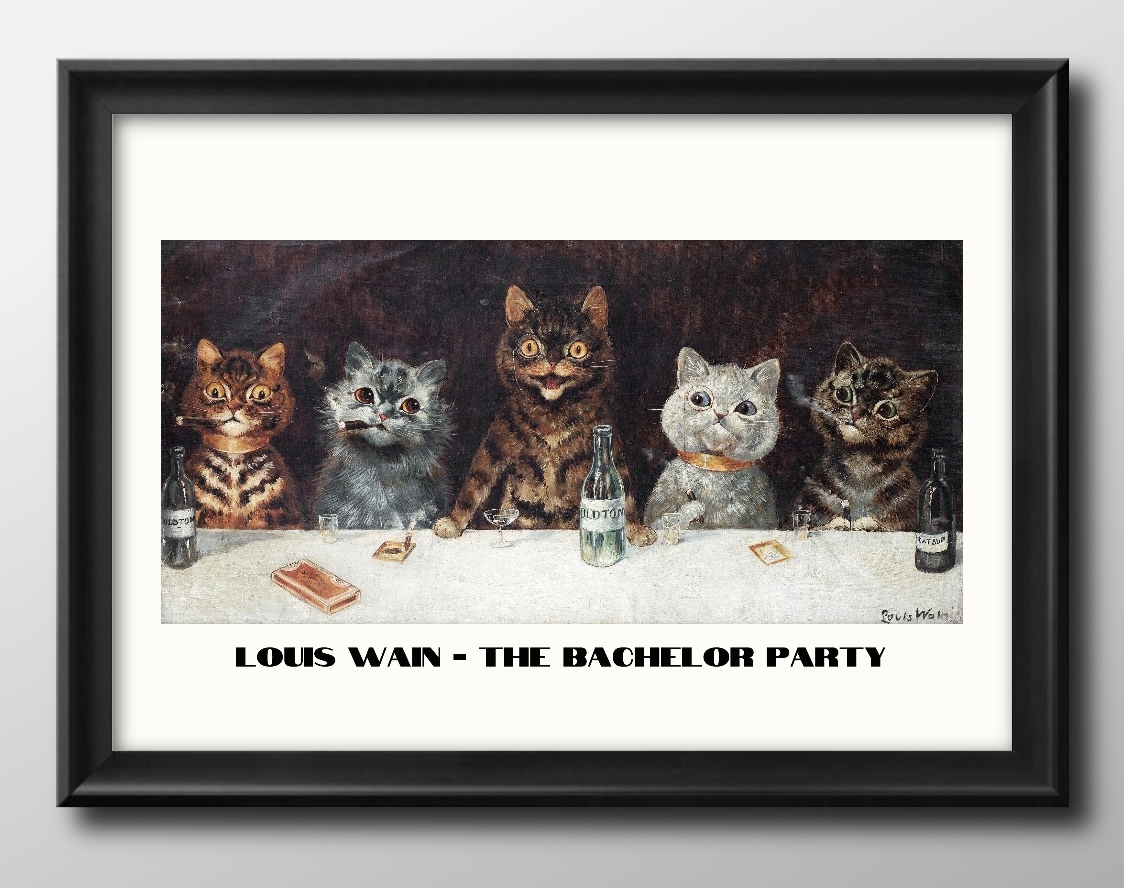 12653 ■ Livraison gratuite !! Affiche d'art peinture format A3 Louis Wain chat illustration design papier mat nordique, Logement, intérieur, autres