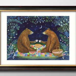 13484■送料無料!!アートポスター 絵画 A3サイズ『熊のお茶会 ベアー』イラスト デザイン 北欧 マット紙の画像1