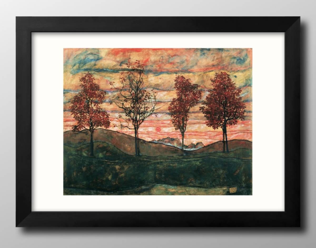 13102■Free shipping!! Art poster painting A3 size Egon Schiele Four Trees illustration design Nordic matte paper, Housing, interior, others