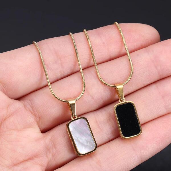 リバーシブルネックレス ステンレス ゴールド ブラック ホワイト シェル シンプル チェーン 2カラー レディース 新品