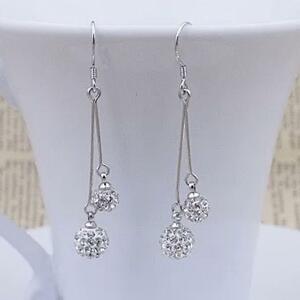  hook earrings round ball double lady's 2 ream silver 925 accessory Kirakira simple long allergy correspondence new goods 