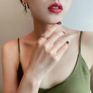 ジルコンダブルリング 指輪 レディース ゴールド 韓国 サイズフリー ファッション キレイ 華奢 ジルコニア 人工ダイヤ 新品の画像5