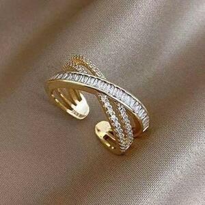  zircon black sling Gold zirconia ring Korea lady's simple open free size accessory stylish new goods 