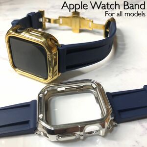 Sネイビー2nd★アップルウォッチバンド ラバーベルト Apple Watch ケース　カバー