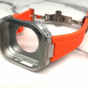 オレンジ★アップルウォッチバンド ラバーベルト カバー　ステンレス Apple Watch ケース 49mm ウルトラ　ultra