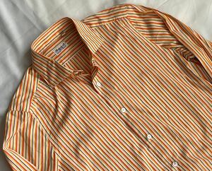 フィナモレ FINAMORE サイズ 38 / 15 S〜M コットン 綿 カジュアル シャツ ホワイトオレンジ系 長袖シャツ イタリア製