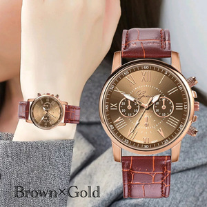 腕時計 ギリシャ文字 アナログ メンズ クォーツ 時計 高品質 レザー ベルト　革　ファッション時計 オシャレ ウォッチ 男女兼用　ブラウン