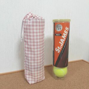 新品　ハンドメイド　テニスボール　ケース　巾着　バッグ　ピンク　チェック　テニス