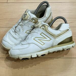 人気！ New Balance ニューバランス 574 レディース boa ボア ゴルフシューズ ホワイト ゴールド系 23.0㎝ ゴルフウェア 新規×