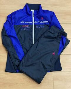  all season! le coq sportif Le Coq top and bottom set setup black blue embroidery L size lady's sport general .! new ×