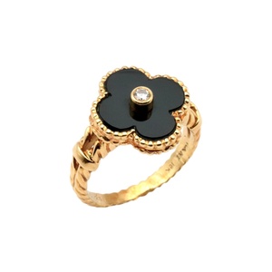  Van Cleef & Arpels Vintage aru handle bla ring 9.5 number onyx diamond 18K Gold lady's ring Van Cleef&Arpels