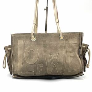  【美品】ロエベ LOEWE アナグラム ラメ入り ショッパー トートバッグ ハンドバッグ スエード ブラウン レザー の画像3