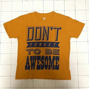 良品 グラニフ【Design Tshirts Store graniph 】オーサム AWESOMEビックロゴ半袖Tシャツ Sサイズ オレンジ×ネイビー/橙紺レンガ ジュニア