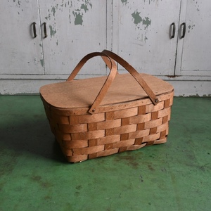 Vintage USA Picnic Basket 'Natural' ピクニックバスケット 蓋付き アウトドア キャンプ アメリカ アンティーク ヴィンテージ Y-1285