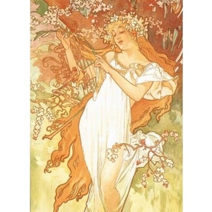 aru phone smyu автомобиль открытка Alphonse Mucha 4 сезон весна Германия производства поздравительная открытка фото дисплей patamin