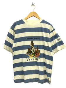 adidas◆LONDON OLYMPIC/Tシャツ/S/コットン/BLU/ボーダー/AA-4094