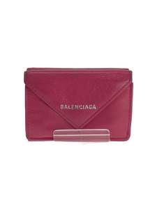 BALENCIAGA◆3つ折り財布/レザー/PNK/無地/レディース