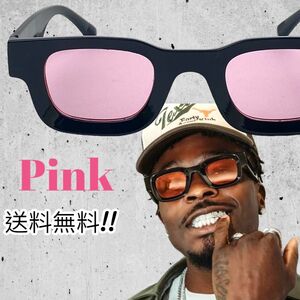 新品 スクエア サングラス 長方形 ピンク カラーレンズ 男女兼用 数量限定 未使用 紫外線カット UVカット メンズ 