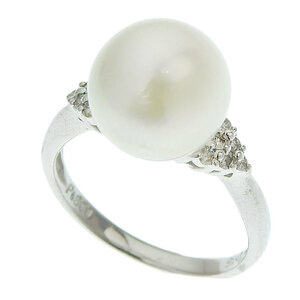 10.5mm pearl ring 11.5 number Pt900 diamond new goods finish settled platinum White Butterfly . diamond total 0.15ct ring jewelry used free shipping 