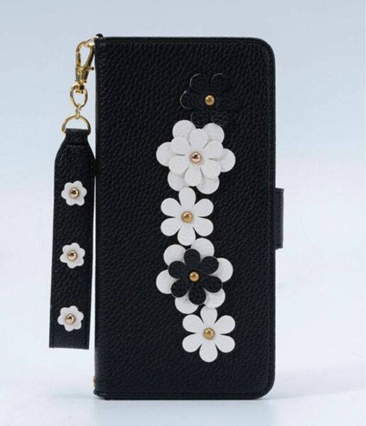 iPhone11pro 手帳型ケース ディジー カード収納 ブラック　可愛い　桜　バステルフラワー　オシャレ　
